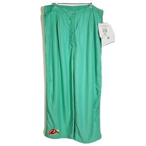 Erin London Womens Petite Large Green Rayon Pants Slacks Embroidered Leg Elastic